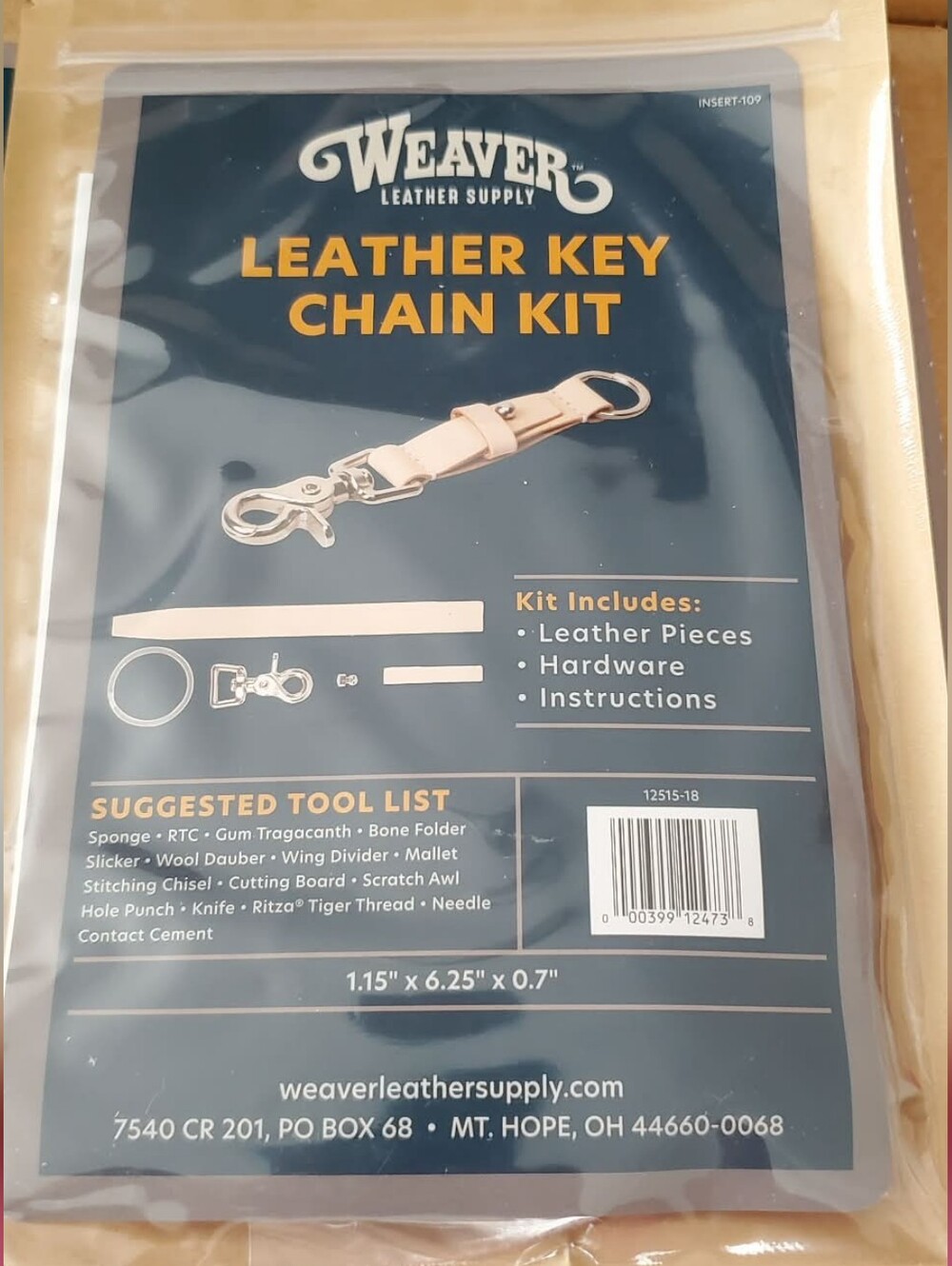 Weaver Leather. Leather DIY Key Chain Kit. Genuine Nat. Vegetable Tan Leather.
